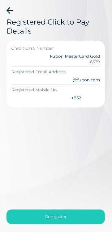 Step 3: Confirm the credit card number, mobile number, and email address, then click “Deregister” Screenshot