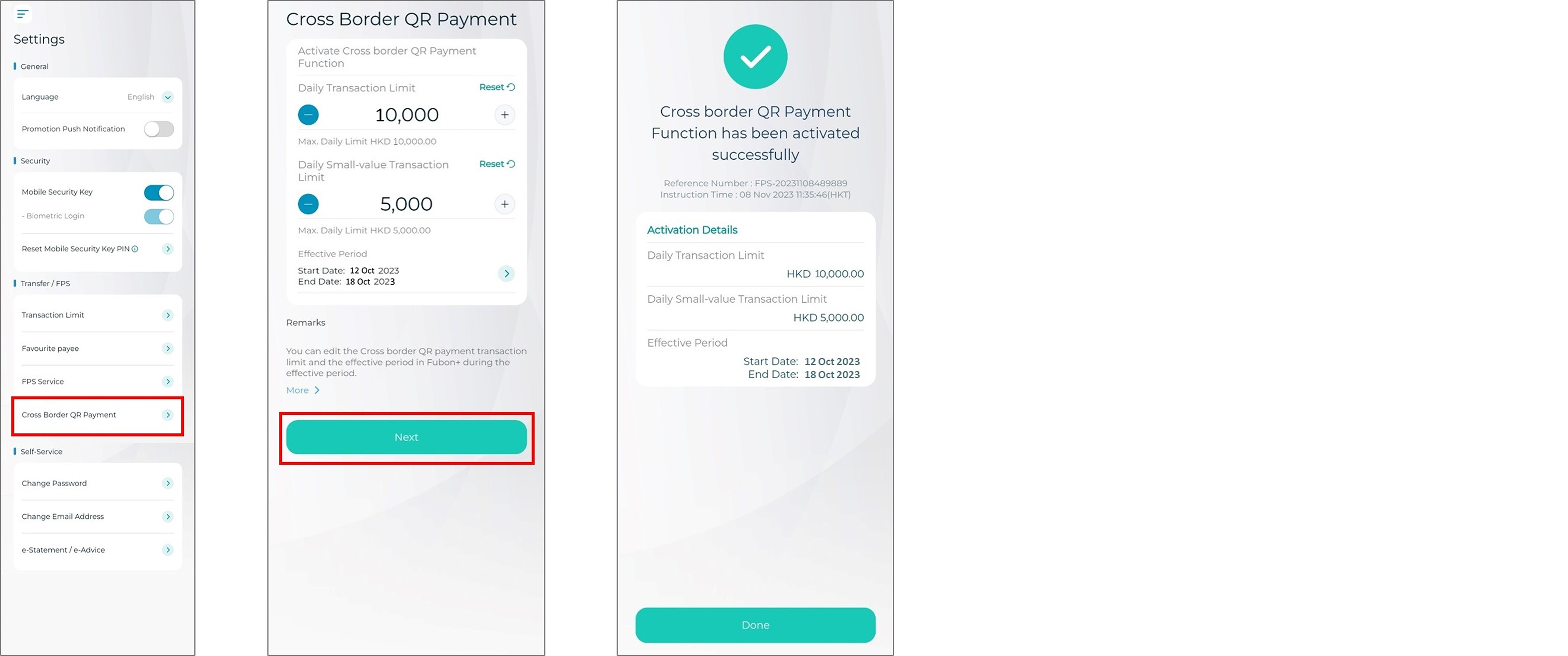 Activate “Cross Border QR Payment” function screenshot